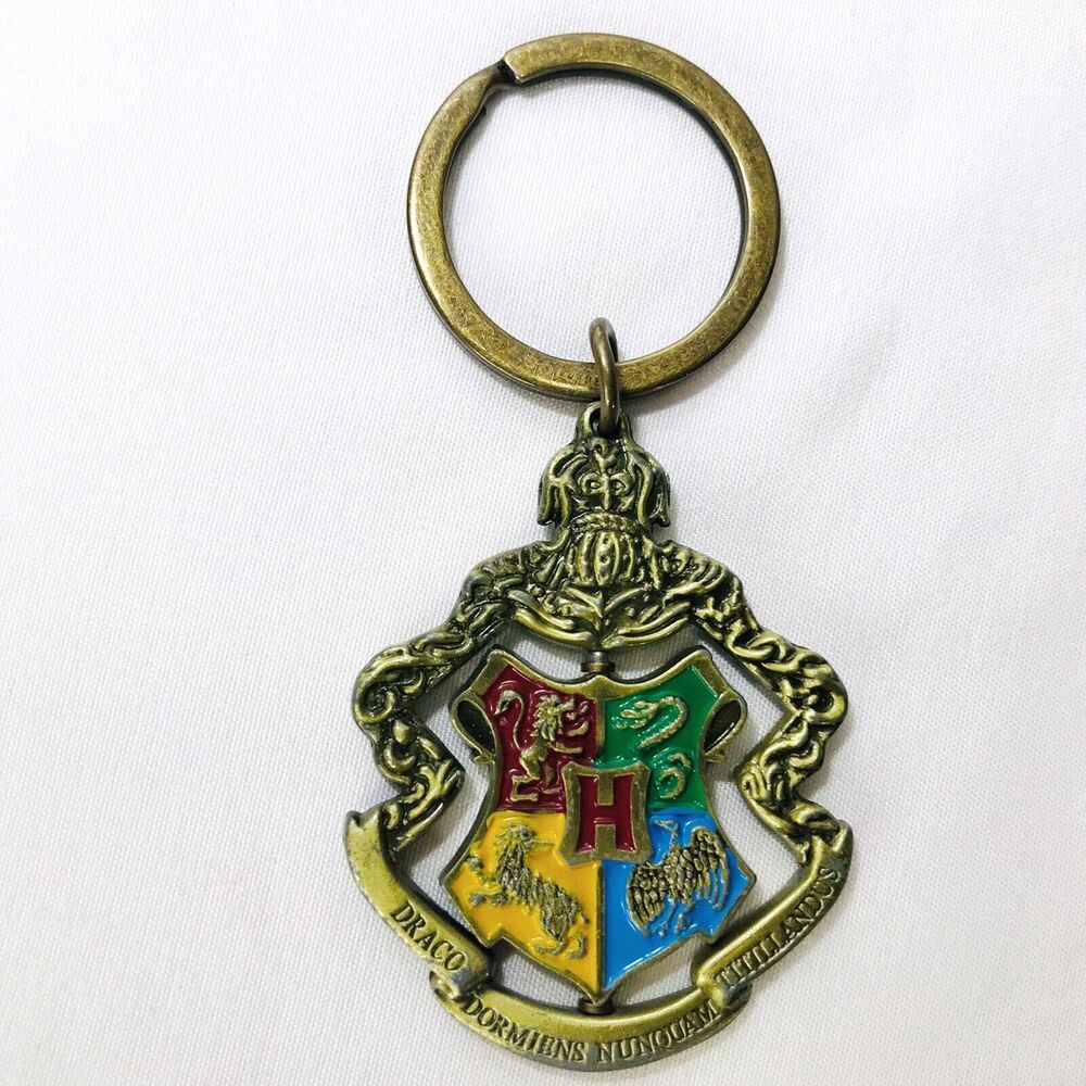 Harry Potter Crest Keychain - Bronze Tone Metal w/Enamel - Houses - Warners Bros